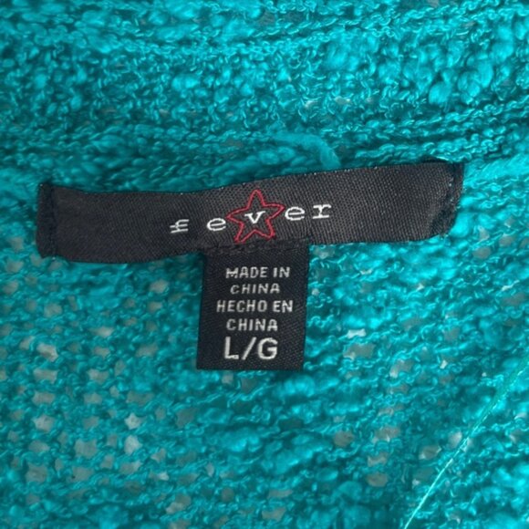 Fever Open Front Cardigan Sweater Womens Large Teal Lightweight Long - Picture 6 of 8